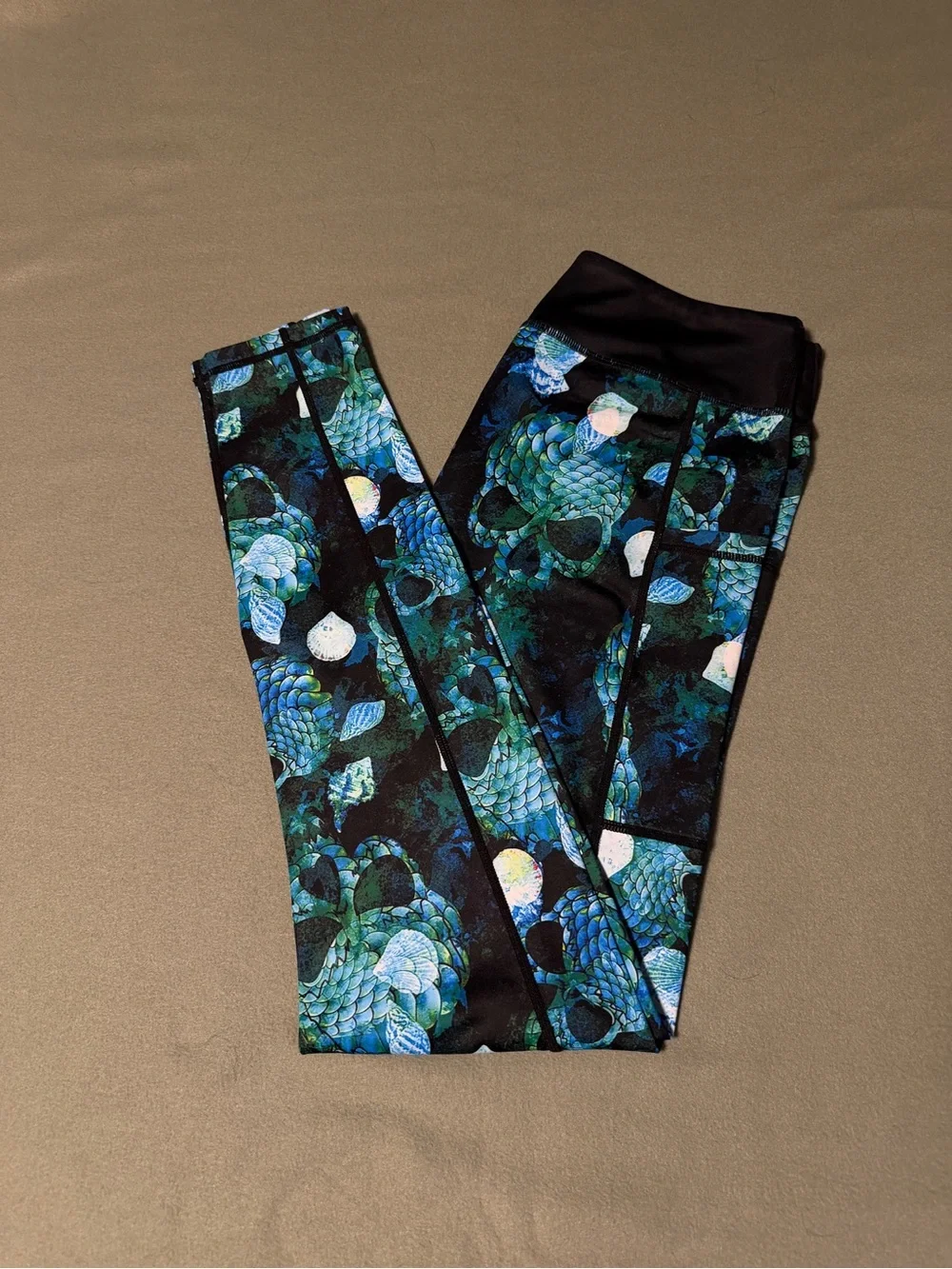 Women’s High-Waist Printed Leggings in Teal & Blue Full Length